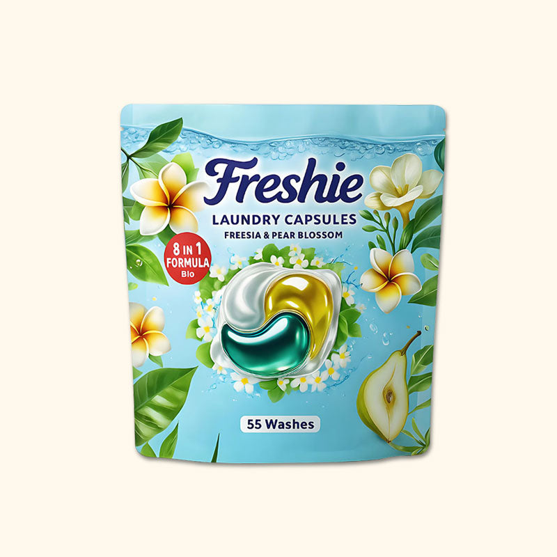 Freshie Perfume Laundry Pods – 8 in 1 Formula, Freesia & Pear Scent, Deep Clean & Skin-Friendly