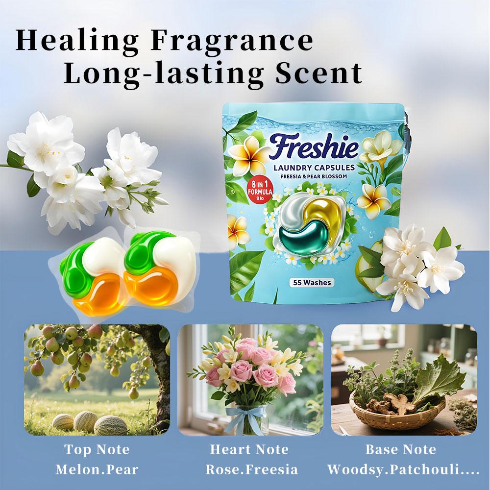 Freshie Perfume Laundry Pods – 8 in 1 Formula, Freesia & Pear Scent, Deep Clean & Skin-Friendly