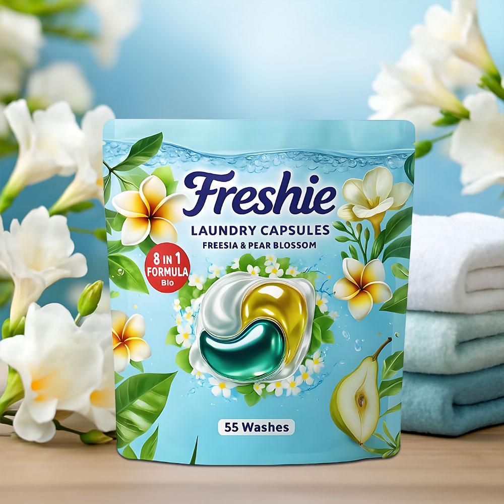 Freshie Perfume Laundry Pods – 8 in 1 Formula, Freesia & Pear Scent, Deep Clean & Skin-Friendly