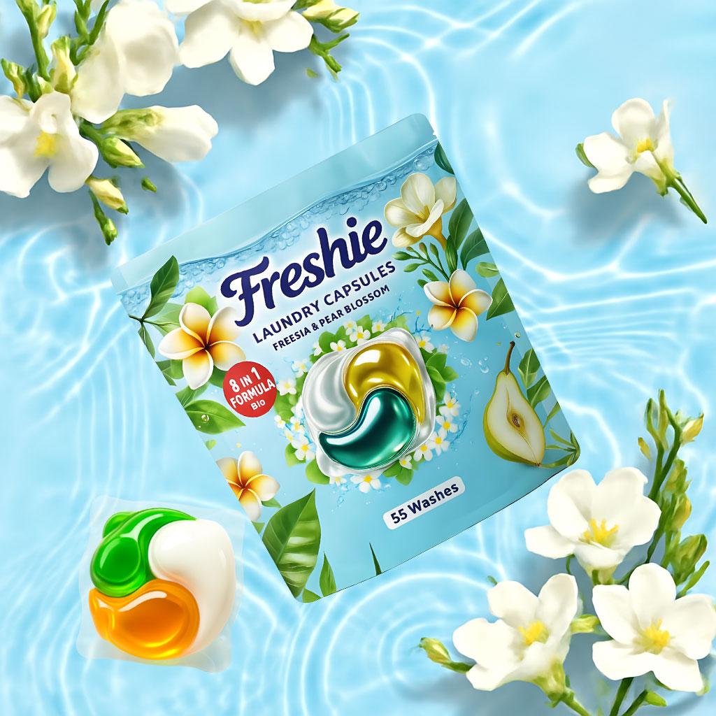 Freshie Perfume Laundry Pods – 8 in 1 Formula, Freesia & Pear Scent, Deep Clean & Skin-Friendly